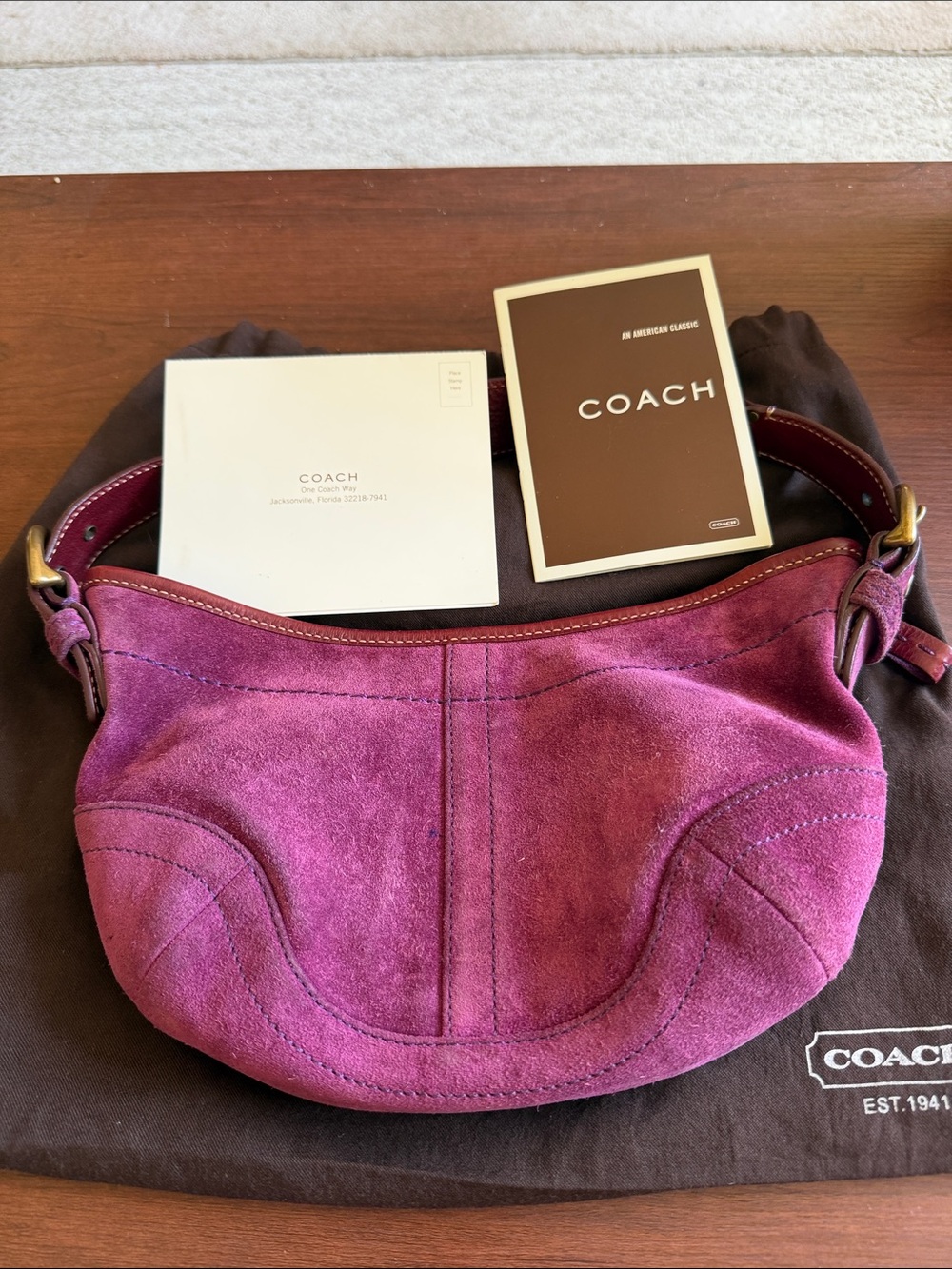 COACH Suede Shoulder Bag in Berry Pink